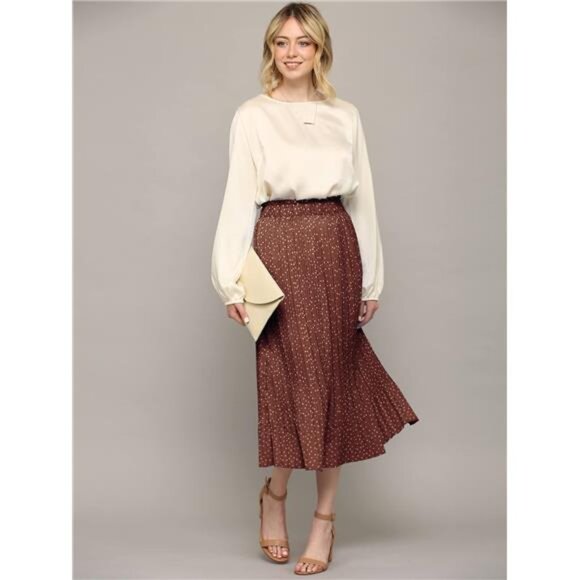 Womens High Waist Midi Swing Skirt with Pockets Rust - Picture 2 of 5